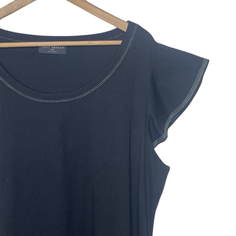 LANE BRYANT | NWOT Black Cotton Blend Ruffle Sleeve Crewneck Tee | Size 18/20 - Picture 2 of 10